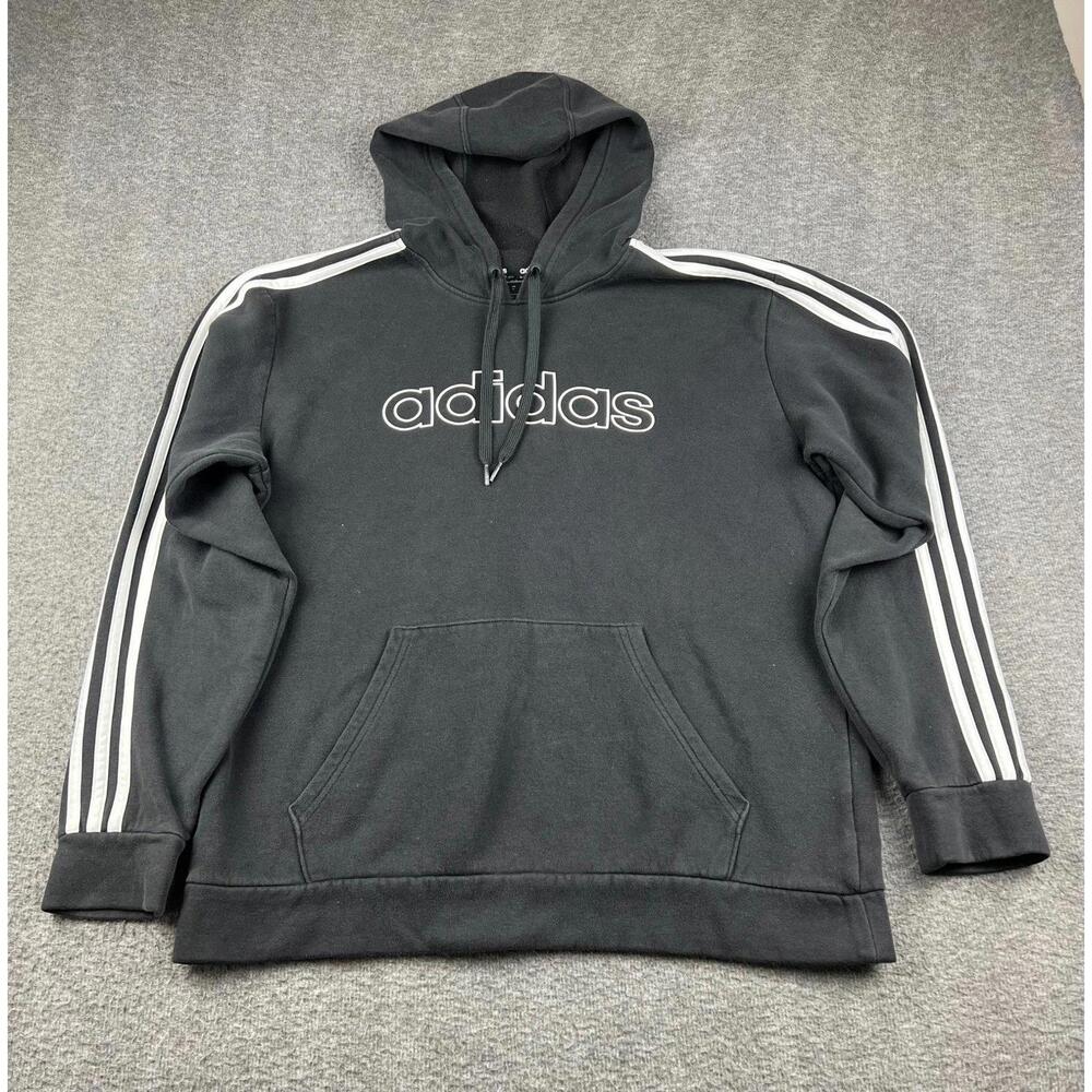 Adidas Men's Black Hoodie with White Stripes Size Medium